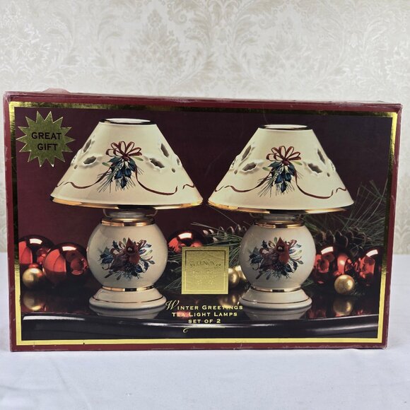 Lenox For The Holidays Winter Greetings Tea Light Lamps Set of 2 Porcelain IOB - Picture 1 of 15